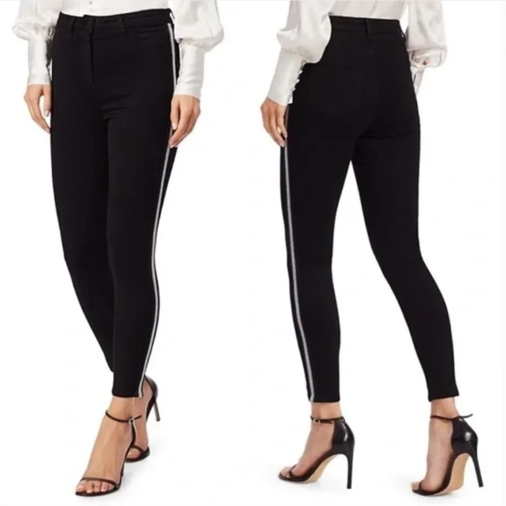 L'AGENCE | Margot Rhinestone Crystal-Stripe High-Rise Skinny Jeans in Black | 25